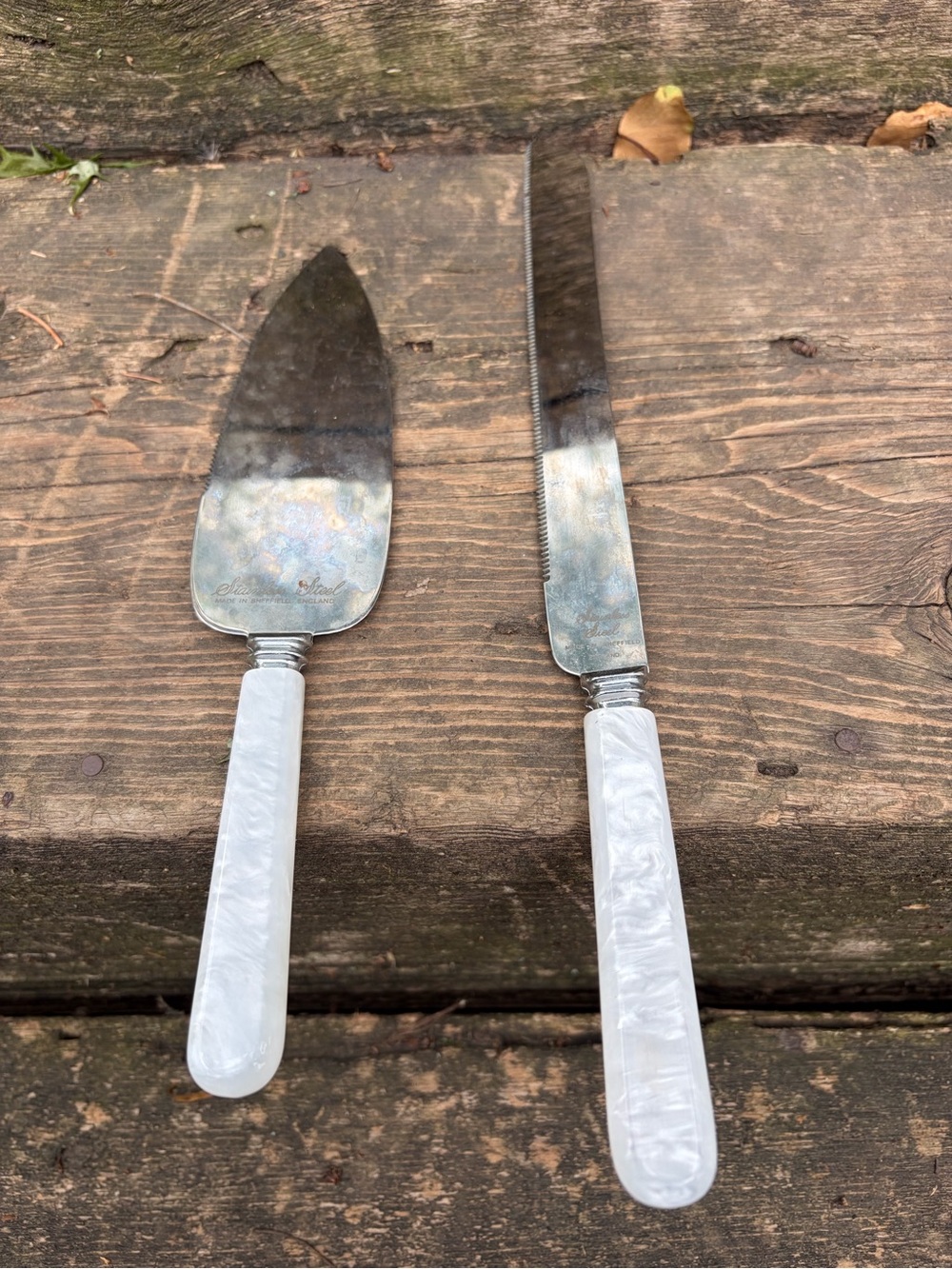 Vintage Pearled Handled Wedding Cake Knife & Server Set Sheffield, England